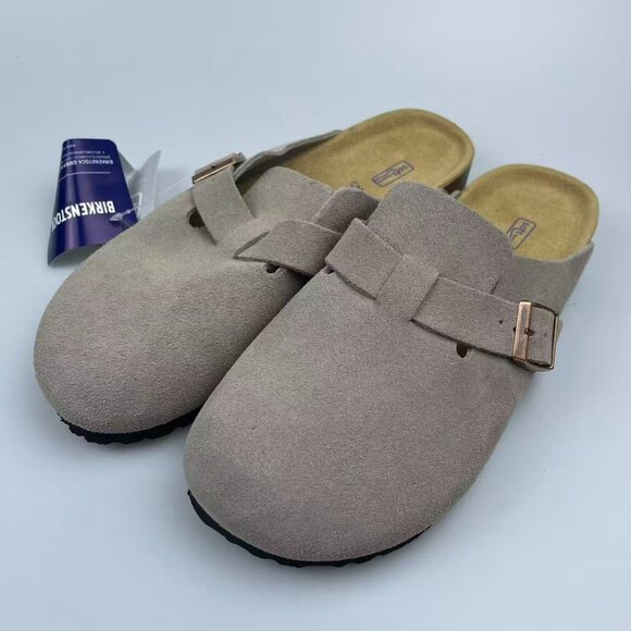 Birkenstock Clog Taupe Suede Leather Size Eur 38 Sandals Schmale weite narrow - Picture 1 of 5